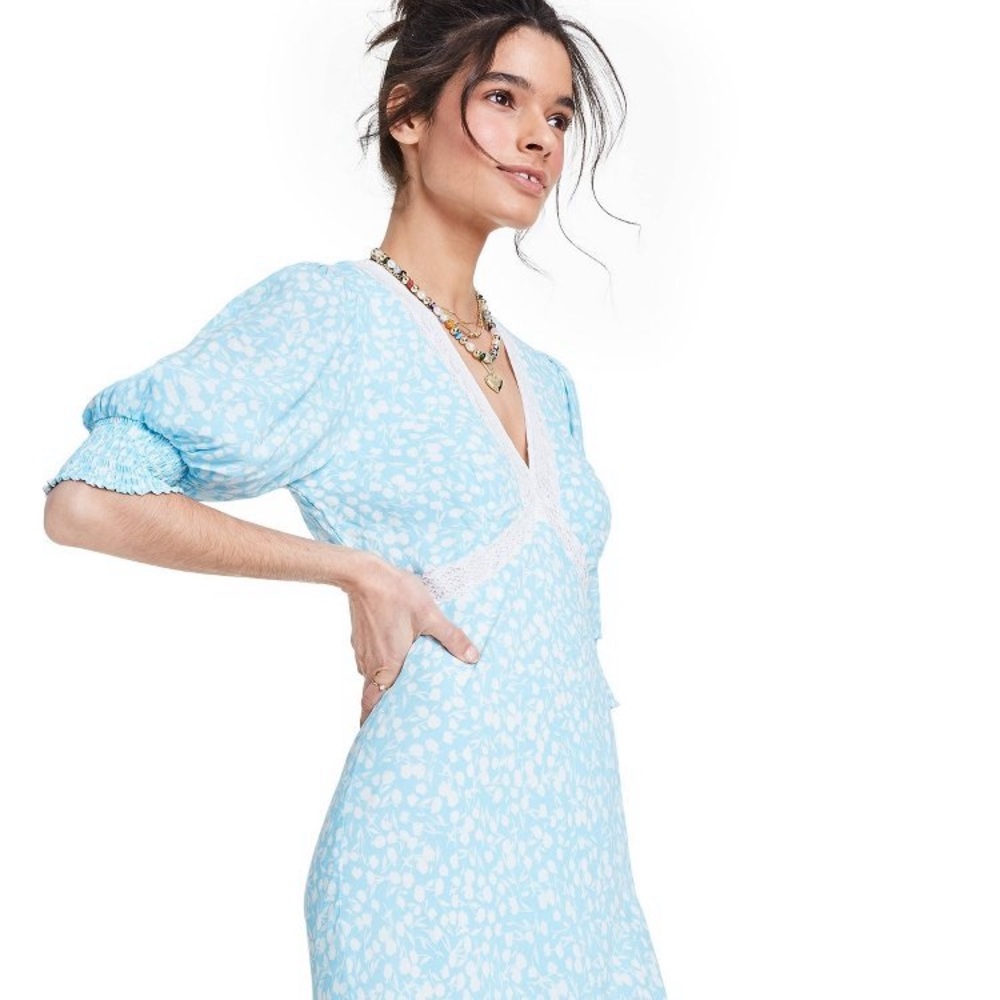 Floral Puff Sleeve Lace Inset Dress - Picture 4 of 8